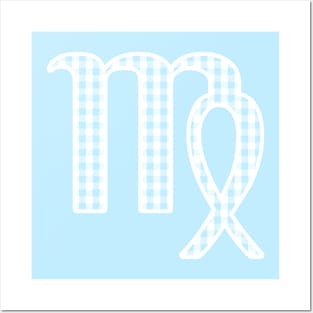 Virgo Zodiac Horoscope Symbol in Pastel Blue and White Gingham Pattern Posters and Art